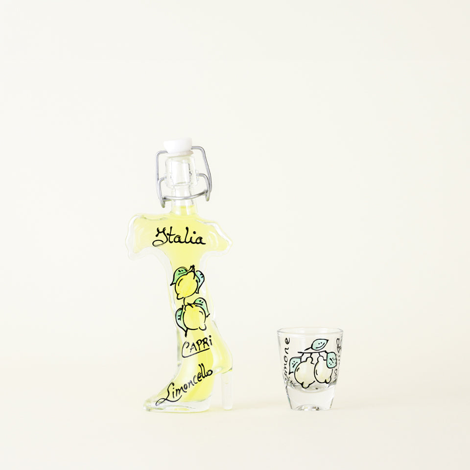 カプリピゥ リモンチェッロ 絵付けボトル 「イタリア」 40ml & グラスセット